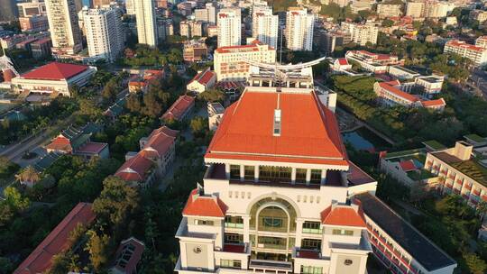 福建省厦门市世贸双子塔厦门大学航拍