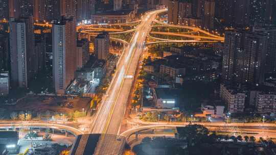 城市夜景车流高架桥延时