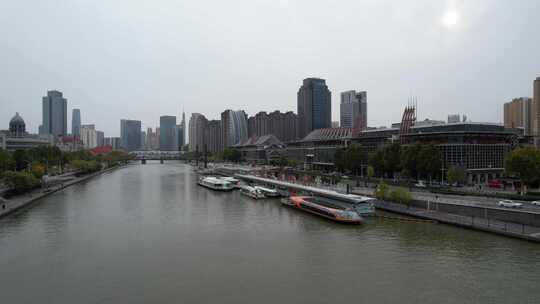 天津海河风景古文化街码头城市风光航拍