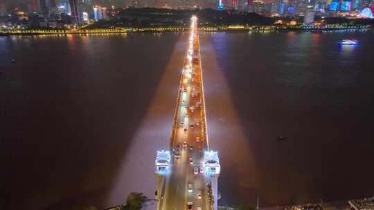 湖北武汉长江大桥夜晚夜景航拍车流交通城市