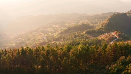 4k航拍山村夕阳