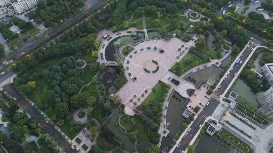 航拍高视角上海松江区人民政府市民广场