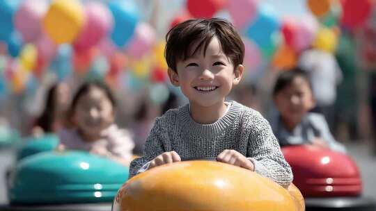 游乐园里快乐的儿童笑容洋溢