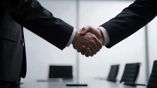 商务人士会议室握手达成合作协议特写镜头