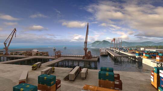三维港口码头集装箱油轮航运动画视频素材模板下载