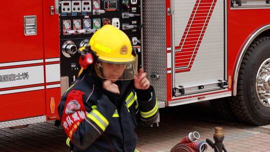 消防员 消防演练 灭火救援 灭火器消防车视频素材模板下载