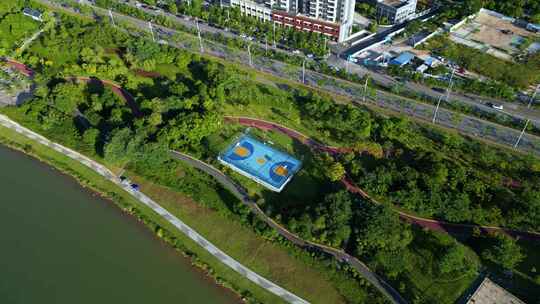 邕江边滨江公园公共篮球场运动场航拍