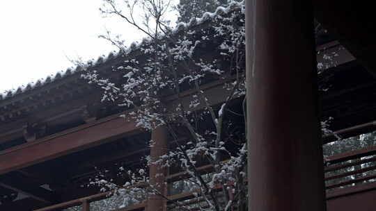 杭州径山寺中式古建筑寺庙雪景