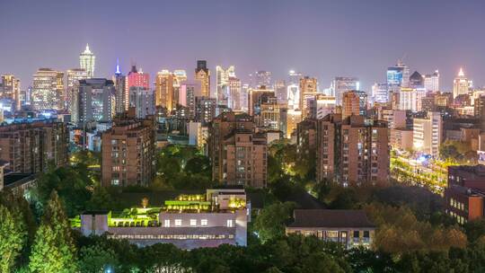 杭州老城区天际线城市夜景延时