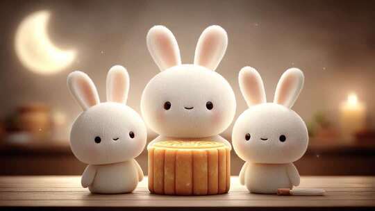 萌兔共赏中秋月品尝美味月饼