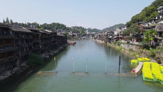 航拍湖南凤凰古城4A景区旅游景点