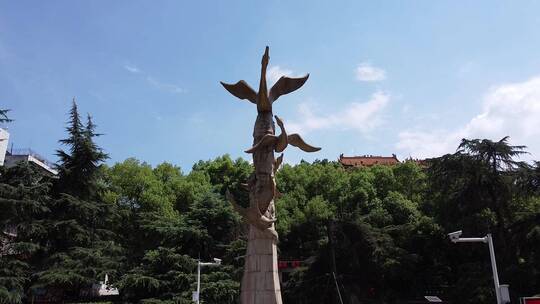 湖南衡阳雁城城市地标大雁雕塑4k视频