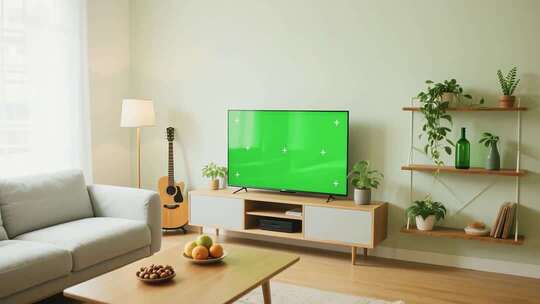 客厅绿屏电视家居场景素材
