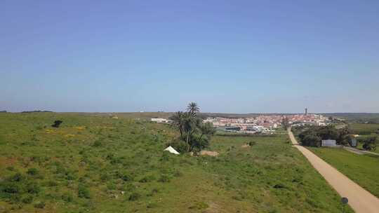 葡萄牙萨格雷斯绿野和棕榈树的葡萄牙乡村空