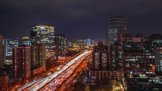 北京夜晚城市车流延时素材