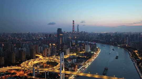 南浦大桥 上海桥梁 黄浦江 上海城市日出视频素材模板下载