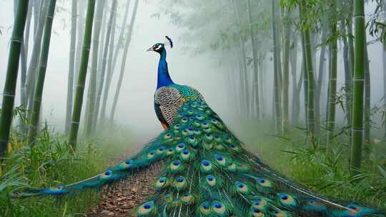 竹林中漫步的孔雀