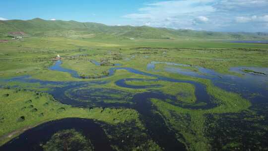 四川阿坝红原大草原白河航拍自然风光