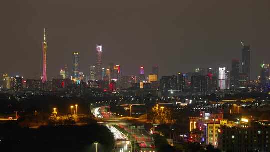广州珠江新城CBD夜景航拍