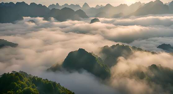 桂林山水合集山峰云海群山云雾缭绕自然风景