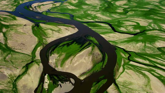 蒙古大草原河流航拍风光视频素材模板下载