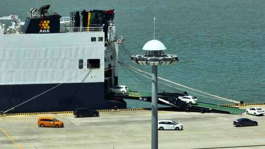 航拍汽车码头新能源汽车出口