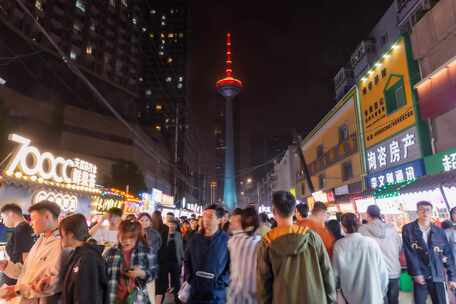 沈阳彩电塔夜市小吃街人流夜景延时