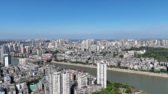 航拍四川泸州城市风光泸州两江汇流