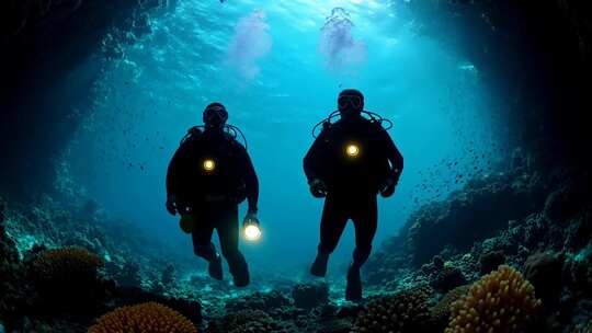 潜水游团队在海下冒险探测