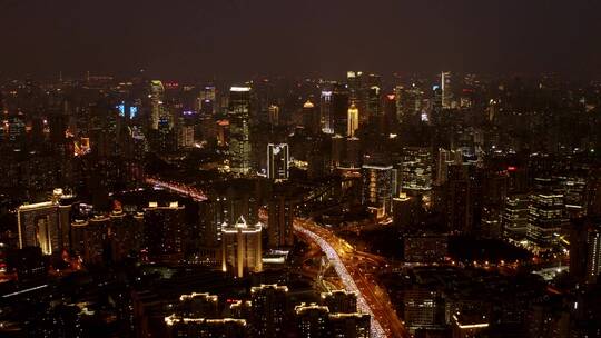 航拍上海城市夜景