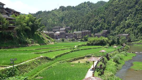 航拍三江侗族程阳八寨村寨全景