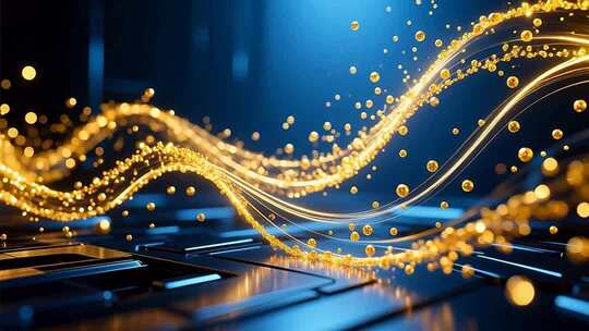 金色粒子光线流动舞台背景素材科技质感4K