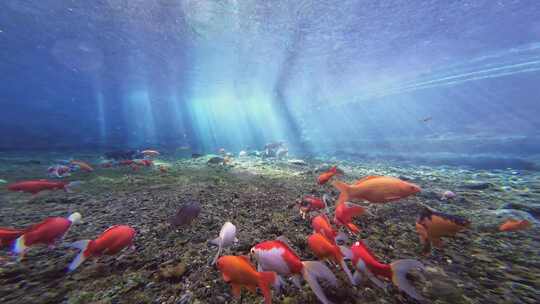 济南趵突泉水下锦鲤鱼群