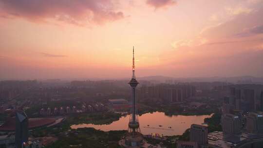 中国株洲市神农塔黄昏落日风光