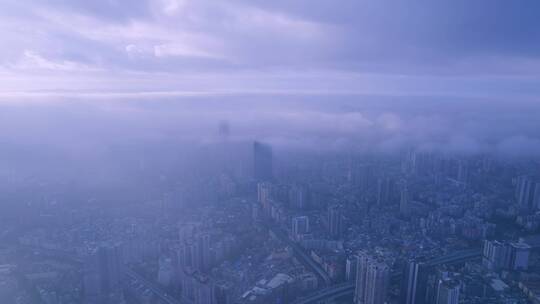 广州城市建筑群与云海云雾缭绕唯美风光航拍