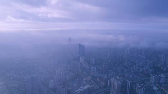 广州城市建筑群与云海云雾缭绕唯美风光航拍视频素材模板下载