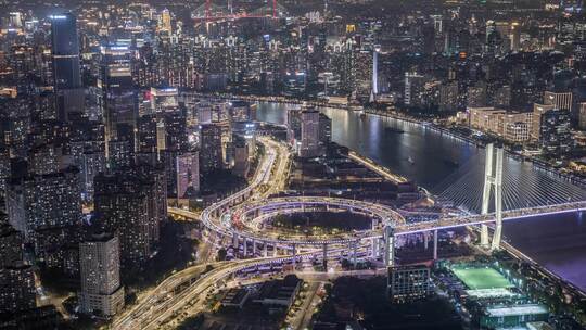 上海南浦大桥夜景航拍