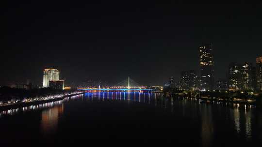 惠州东江夜景风光夜晚河流航拍晚上城市建筑