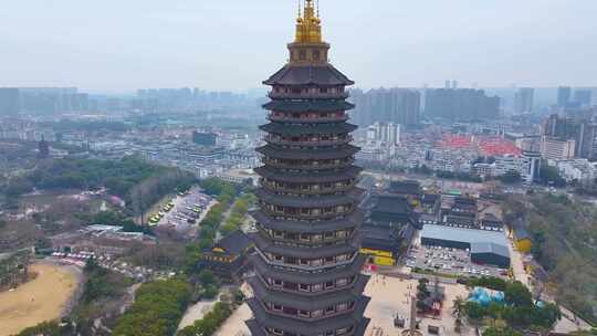 江苏常州天宁禅寺古塔红梅公园航拍天宁区城