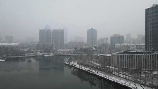 武汉江汉区菱角湖公园雪景航拍