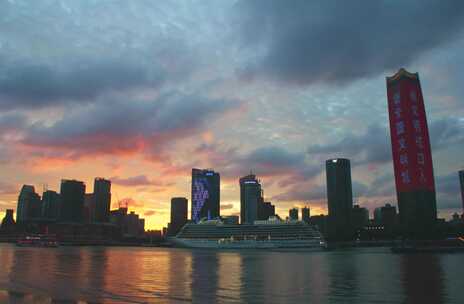 北外滩日落延时 上海地标  夕阳 夜景