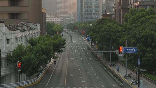 上海街道 清晨航拍