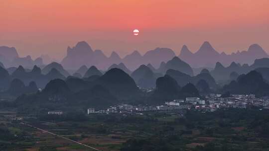 桂林航拍风光风景日落