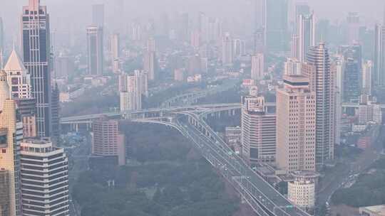 上海延安高架车流  航拍延时