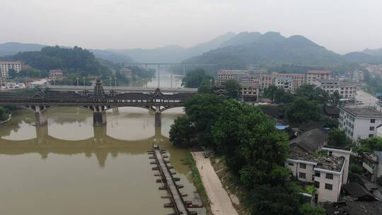 航拍湖南靖州江东风雨桥