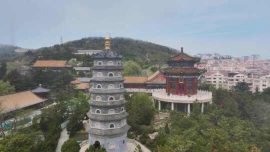 青岛湛山寺航拍 云雾 城市风光