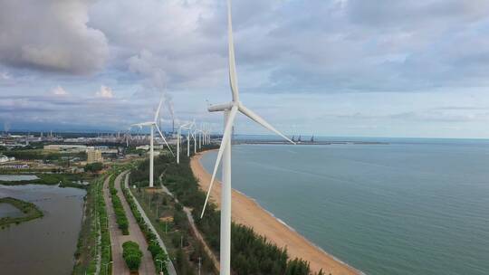 航拍中国海南海边的风车视频素材模板下载