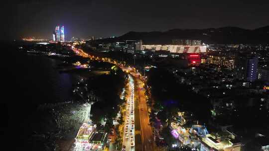 福建厦门环岛南路夜景交通航拍