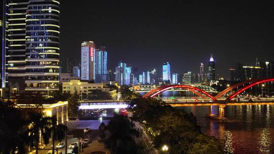 珠江夜景星寰国际商业中心解放桥_8K视频素材模板下载