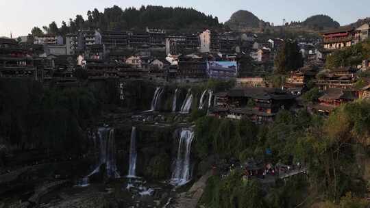 湖南湘西芙蓉镇航拍古镇古建筑风光